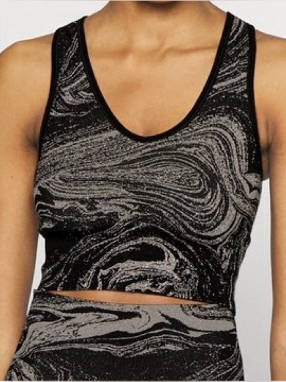 ATHLETA Aurora Seamless Shine Black & Gray Marble Print Tank Top Size: XS